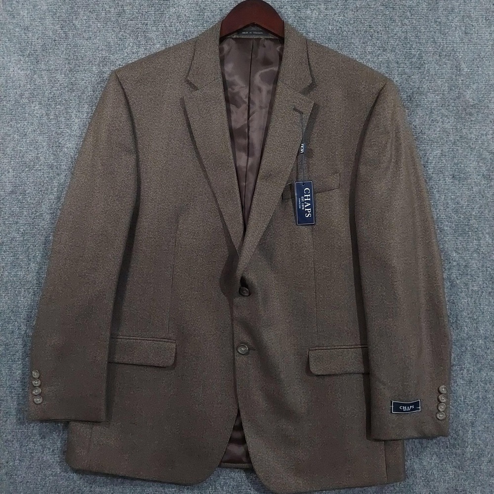 NEW Chaps Blazer Mens 46R Brown Tan Textured 2 Button Sport Coat Jacket